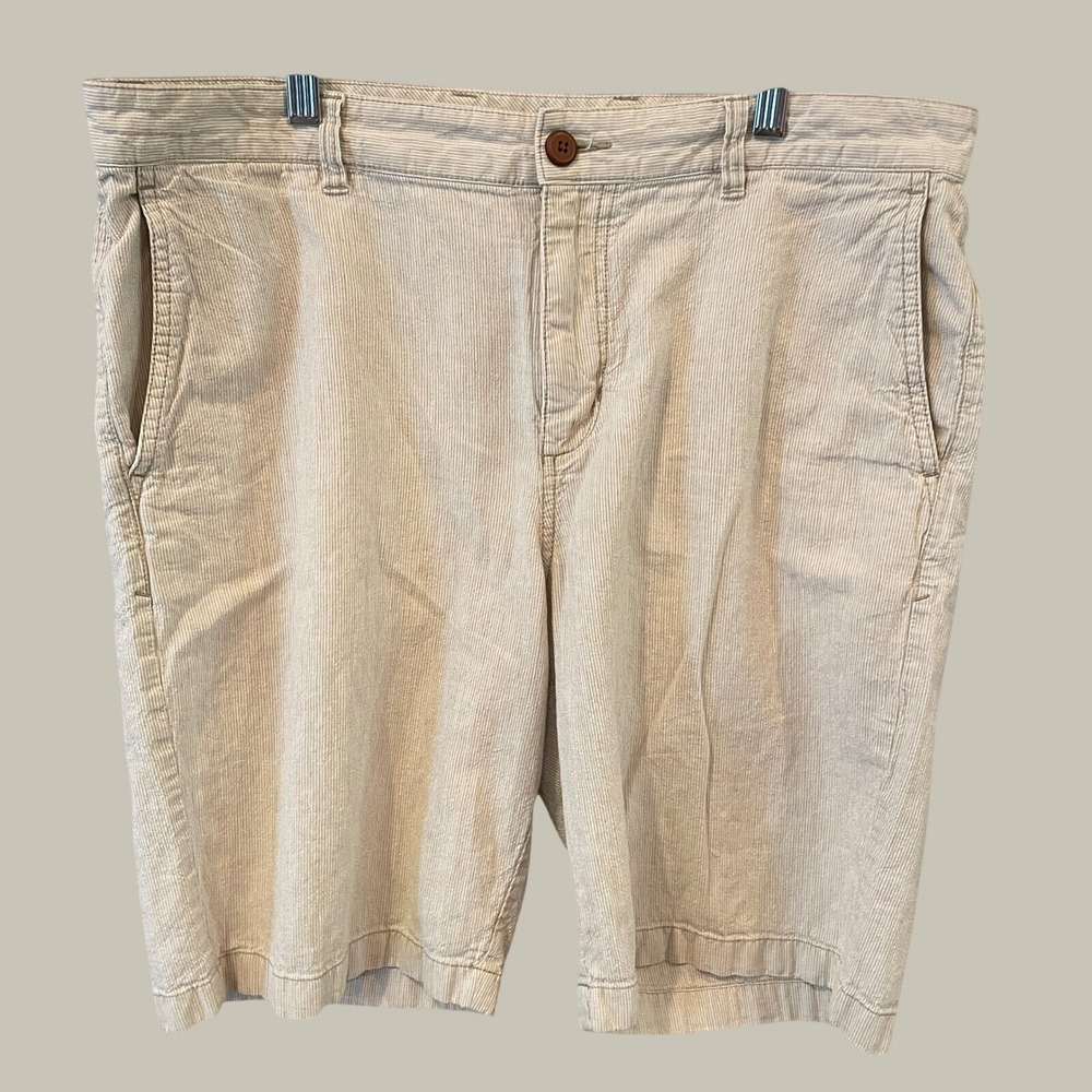 Tommy Bahama Mens 36 Pinstripe Linen Cotton Shorts Beige White Striped Beach